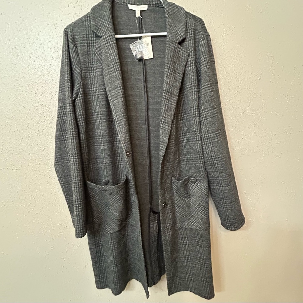 Anthropologie Harlyn Gray Plaid Longline Jacket Coat Large NWT - Picture 4 of 9